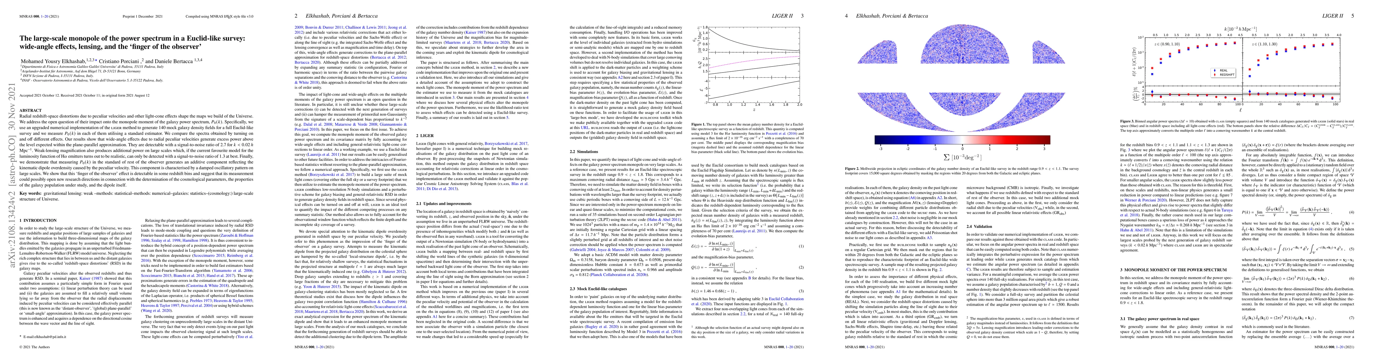 Thumbnail for The large-scale monopole of the power spectrum in a Euclid-like survey:
  wide-angle effects, lensing, and the `finger of the observer'