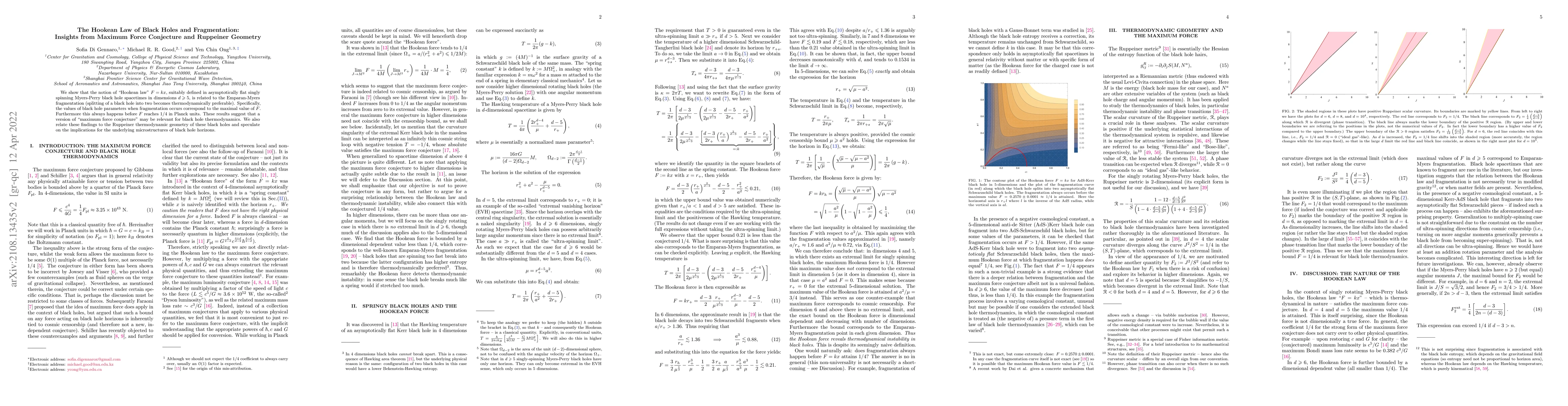 Thumbnail for The Hookean Law of Black Holes and Fragmentation: Insights from Maximum
  Force Conjecture and Ruppeiner Geometry