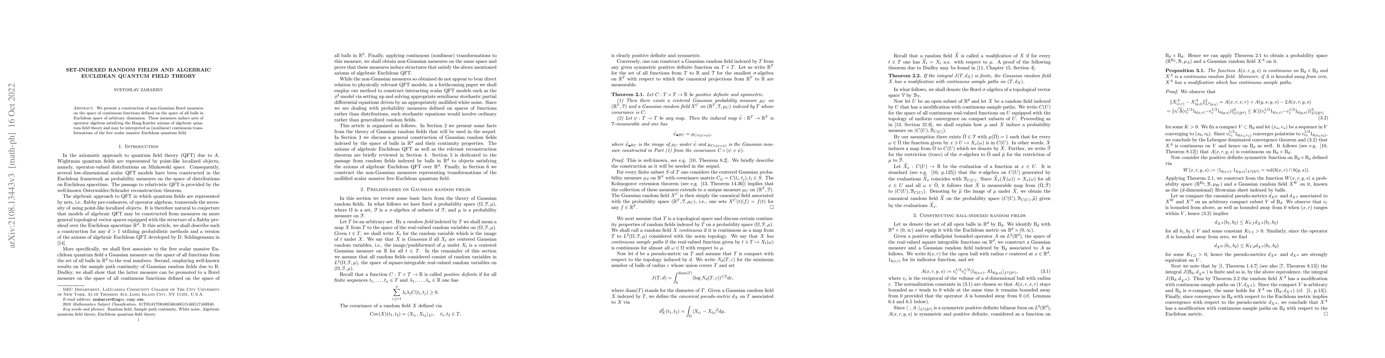 Thumbnail for Set-indexed random fields and algebraic Euclidean quantum field theory