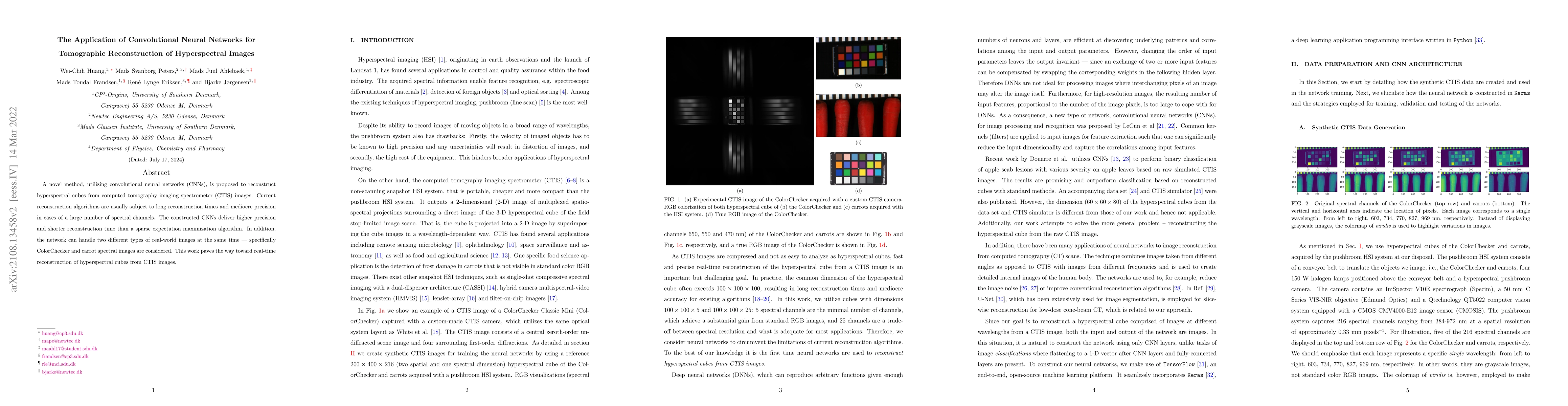 Thumbnail for The Application of Convolutional Neural Networks for Tomographic
  Reconstruction of Hyperspectral Images