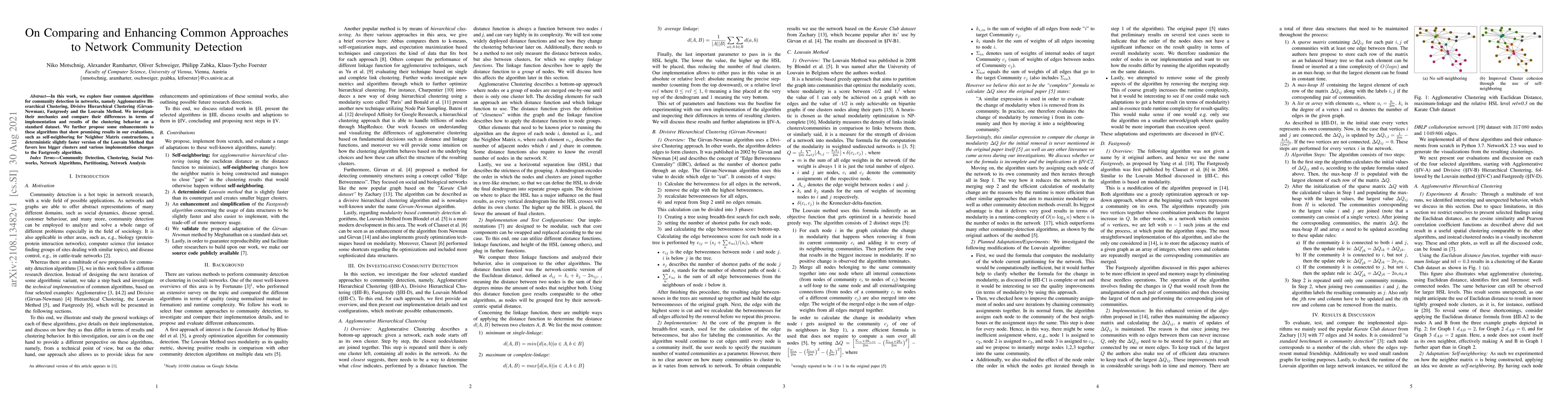 Thumbnail for On Comparing and Enhancing Common Approaches to Network Community
  Detection