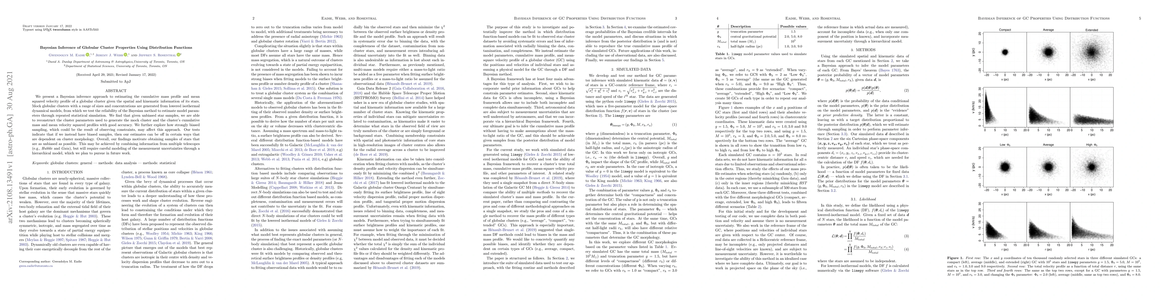 Thumbnail for Bayesian Inference of Globular Cluster Properties Using Distribution
  Functions