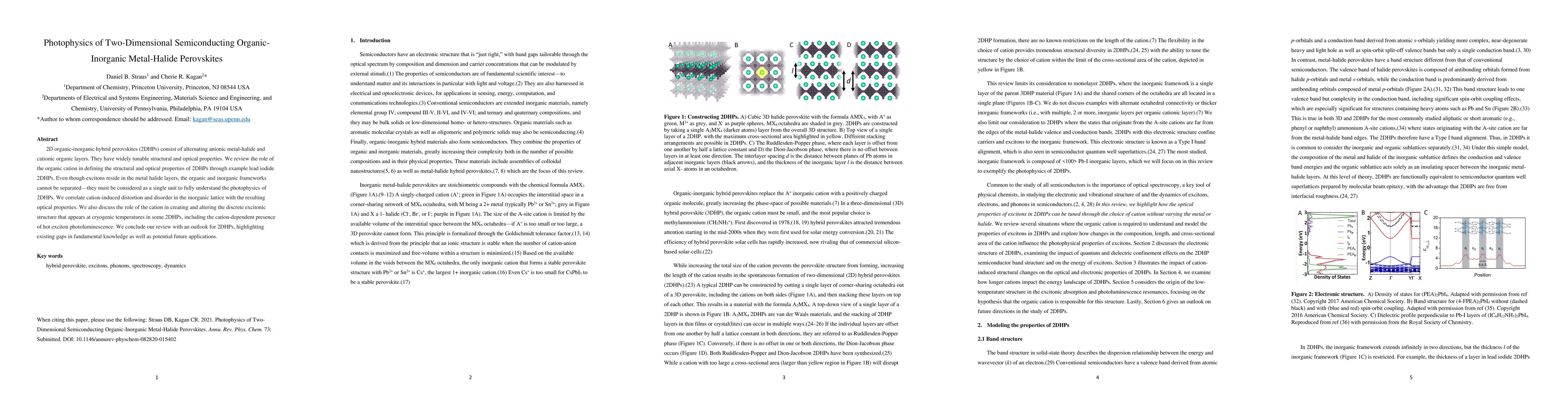 Thumbnail for Photophysics of Two-Dimensional Semiconducting Organic-Inorganic
  Metal-Halide Perovskites