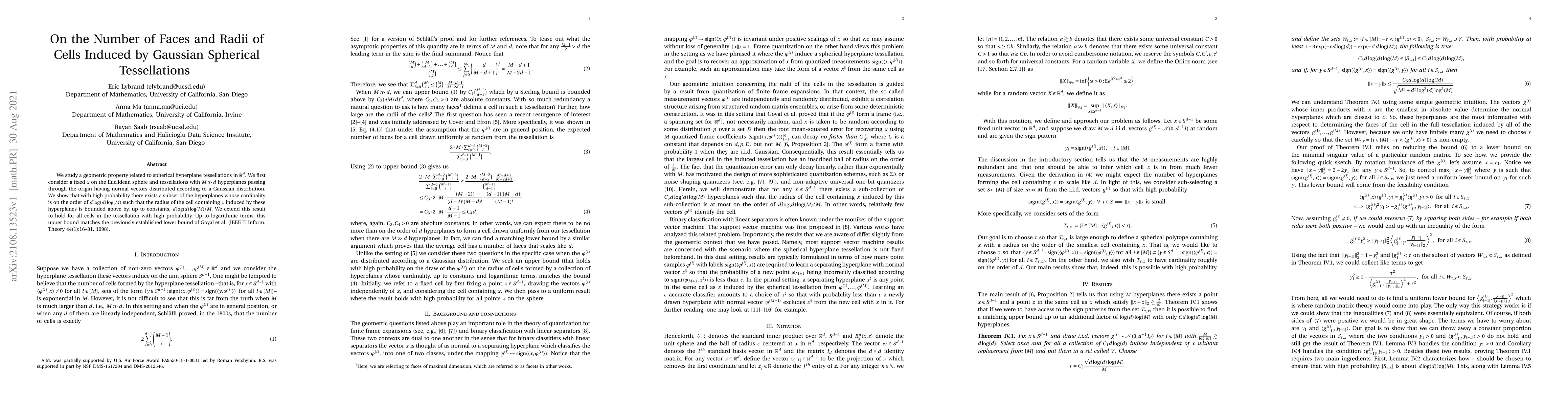 Thumbnail for On the Number of Faces and Radii of Cells Induced by Gaussian Spherical
  Tessellations