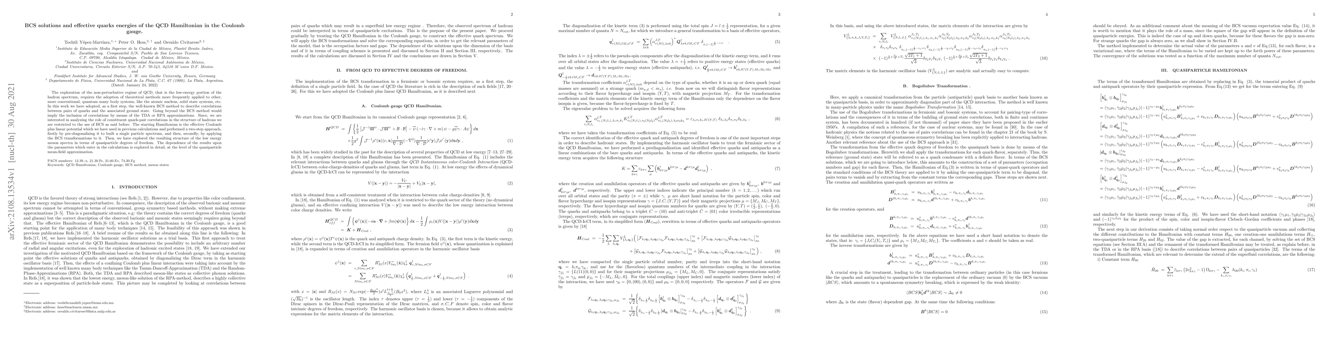 Thumbnail for BCS solutions and effective quarks energies of the QCD Hamiltonian in
  the Coulomb gauge