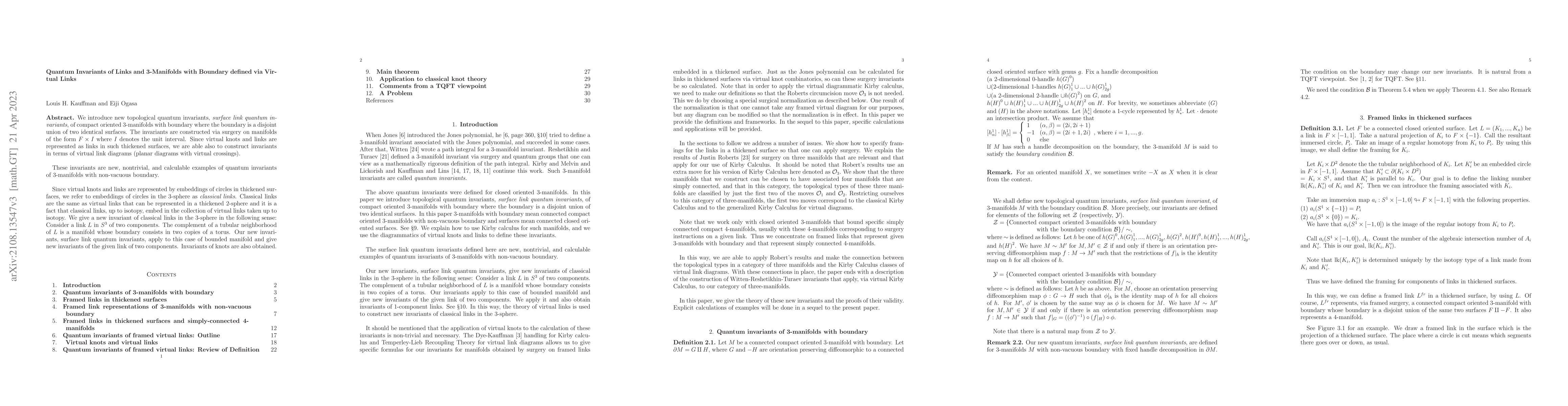 Thumbnail for Quantum Invariants of Links and 3-Manifolds with Boundary defined via
  Virtual Links