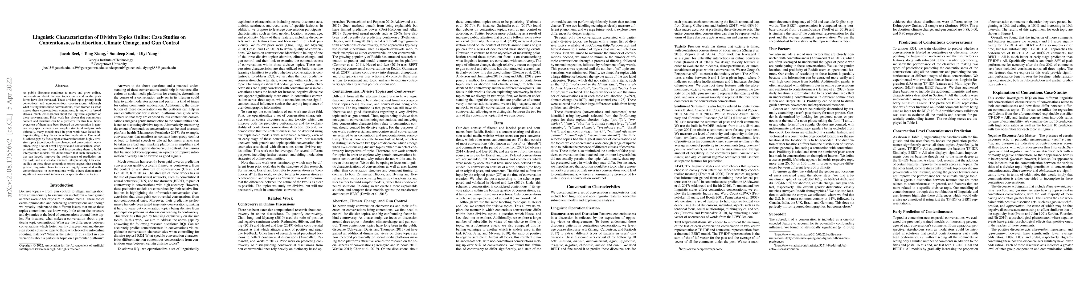 Thumbnail for Linguistic Characterization of Divisive Topics Online: Case Studies on
  Contentiousness in Abortion, Climate Change, and Gun Control