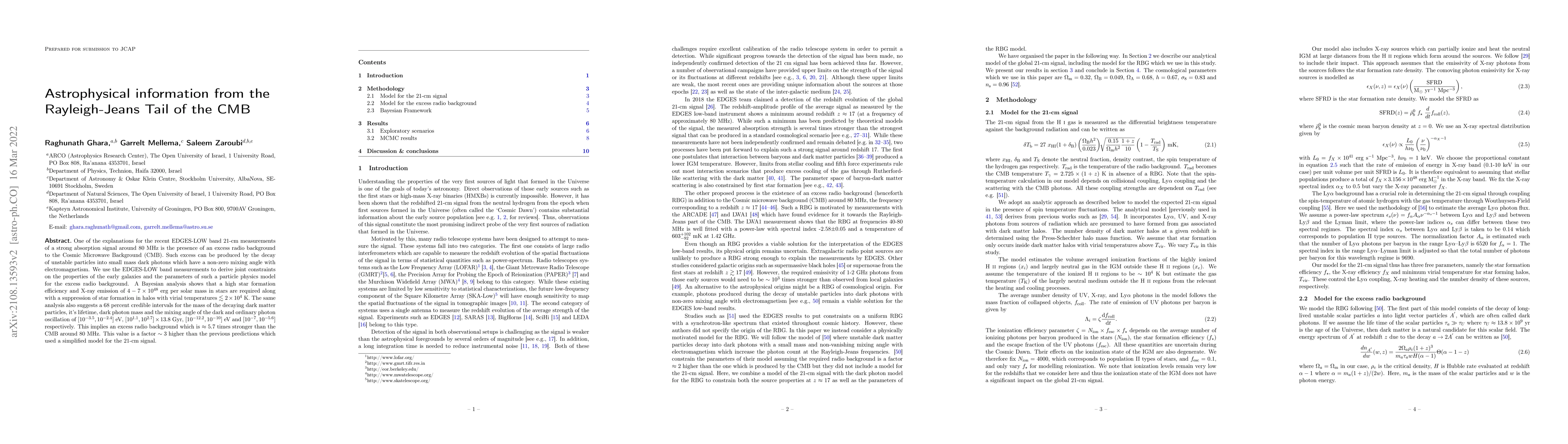 Thumbnail for Astrophysical information from the Rayleigh-Jeans Tail of the CMB