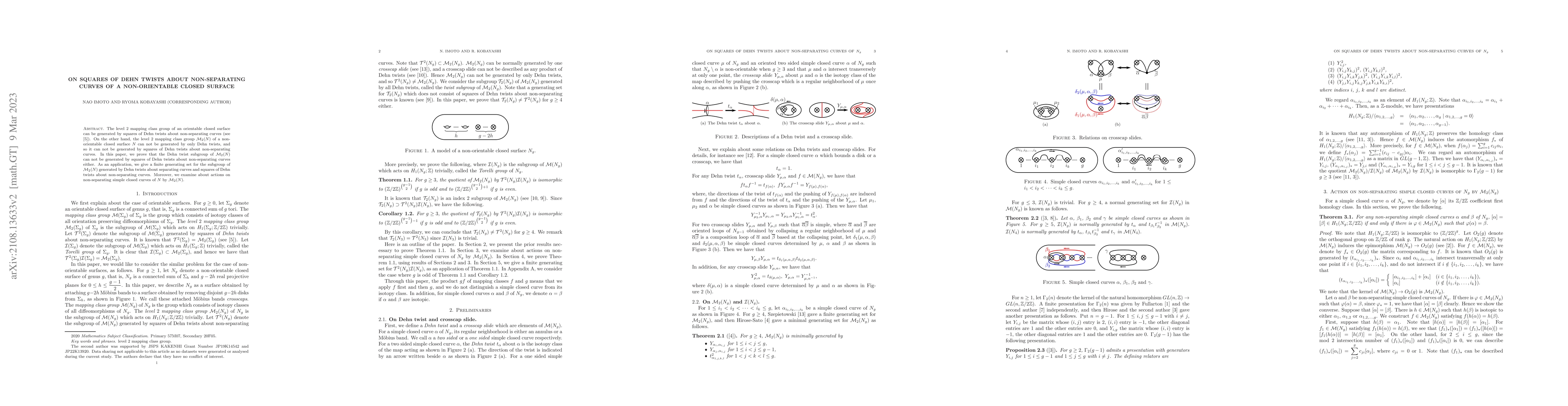 Thumbnail for On squares of Dehn twists about non-separating curves of a
  non-orientable closed surface