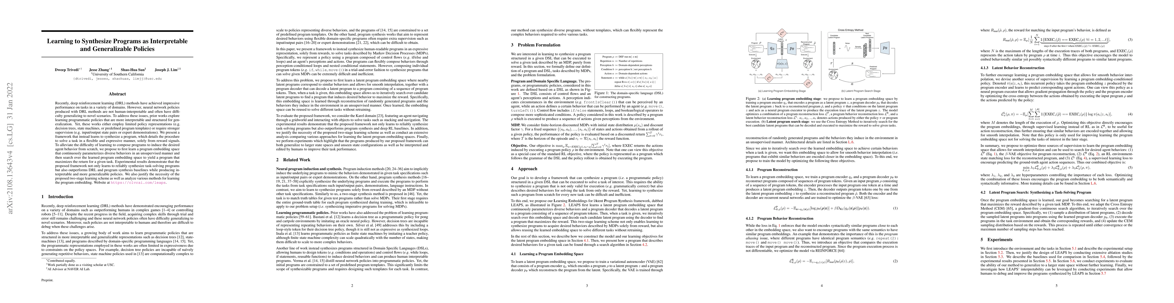 Thumbnail for Learning to Synthesize Programs as Interpretable and Generalizable
  Policies