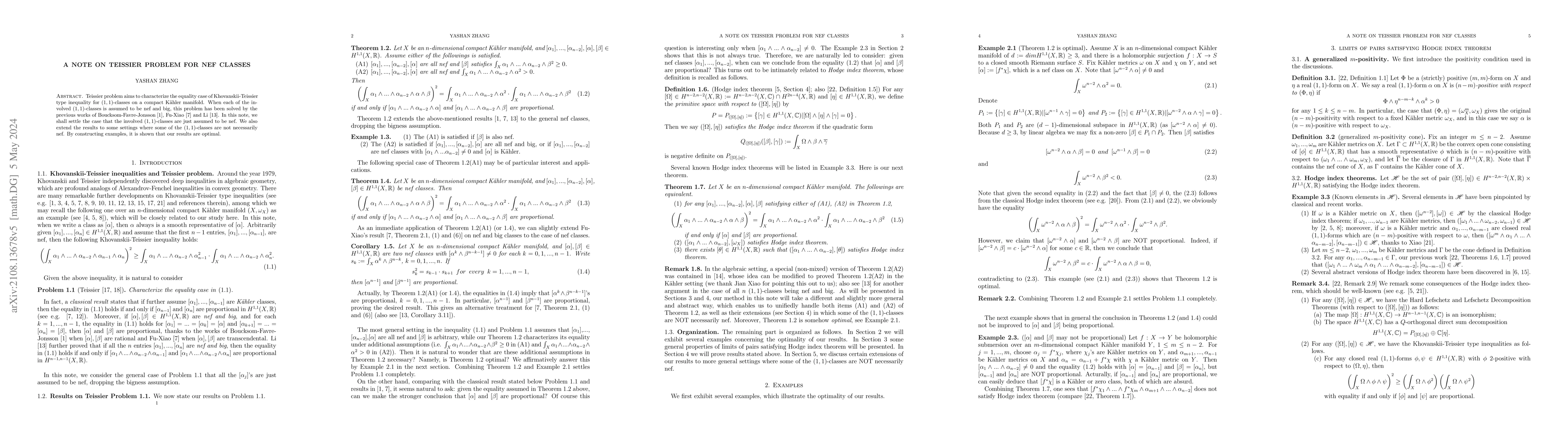 Thumbnail for A note on Teissier problem for nef classes