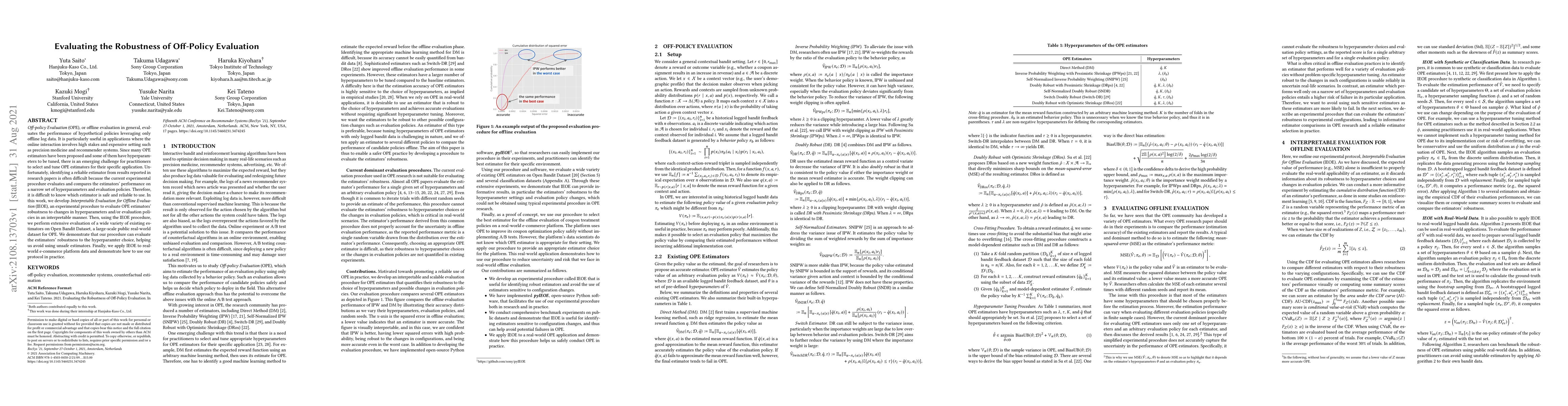 Thumbnail for Evaluating the Robustness of Off-Policy Evaluation