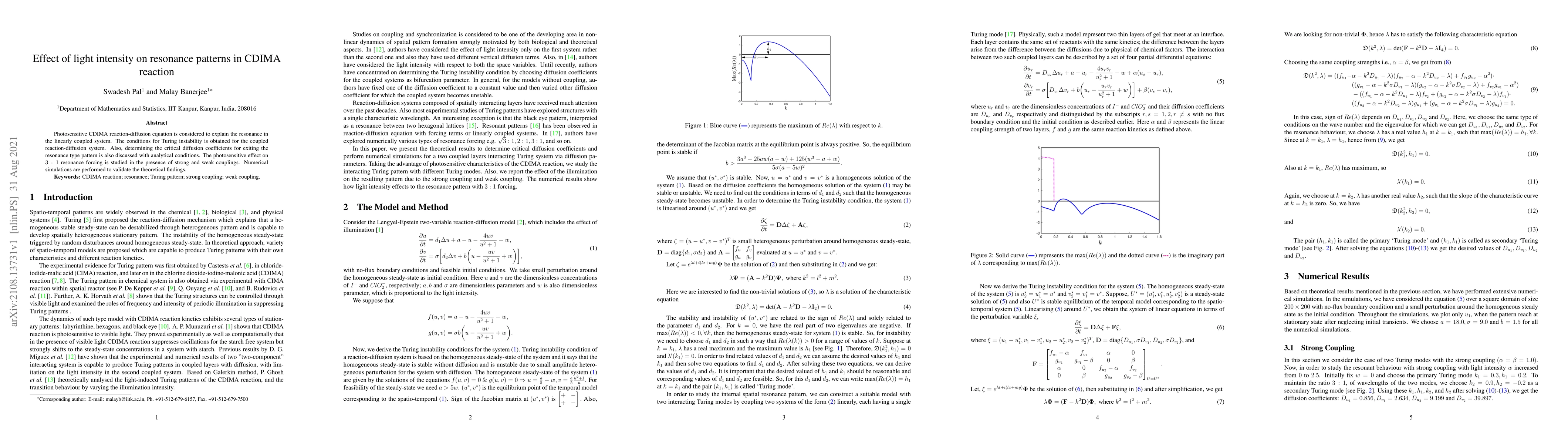 Thumbnail for Effect of light intensity on resonance patterns in CDIMA reaction