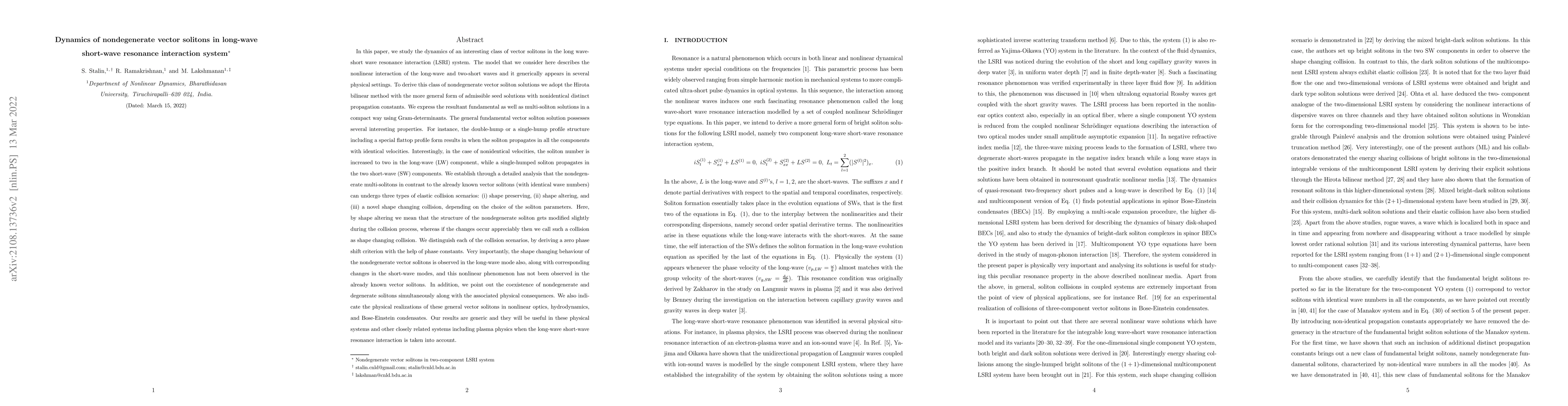 Thumbnail for Dynamics of nondegenerate solitons in long-wave short-wave resonance
  interaction system