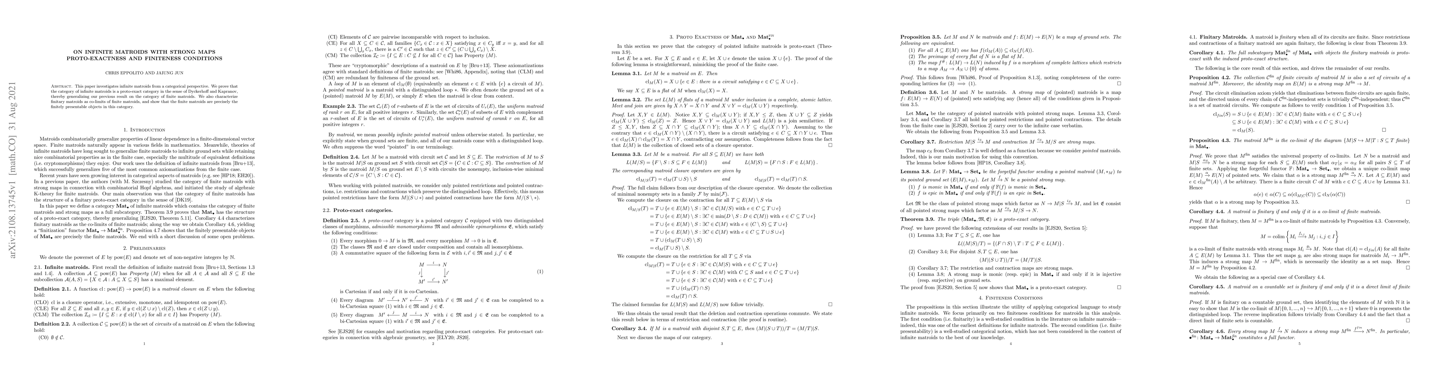 Thumbnail for On Infinite Matroids with Strong Maps: Proto-exactness and Finiteness
  Conditions
