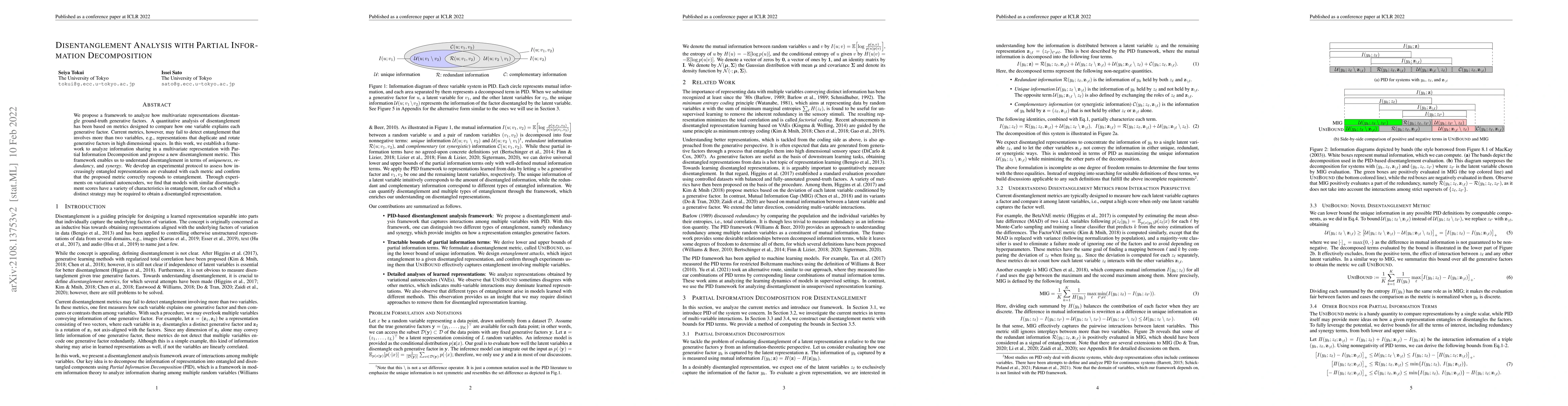 Thumbnail for Disentanglement Analysis with Partial Information Decomposition