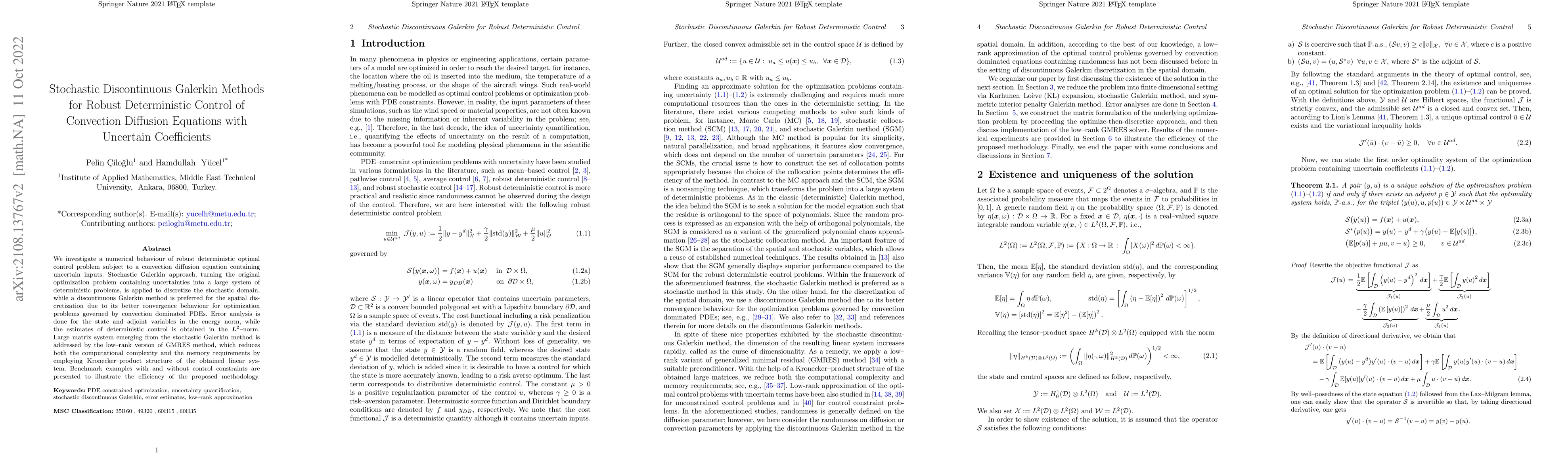 Thumbnail for Stochastic Discontinuous Galerkin Methods for Robust Deterministic
  Control of Convection Diffusion Equations with Uncertain Coefficients