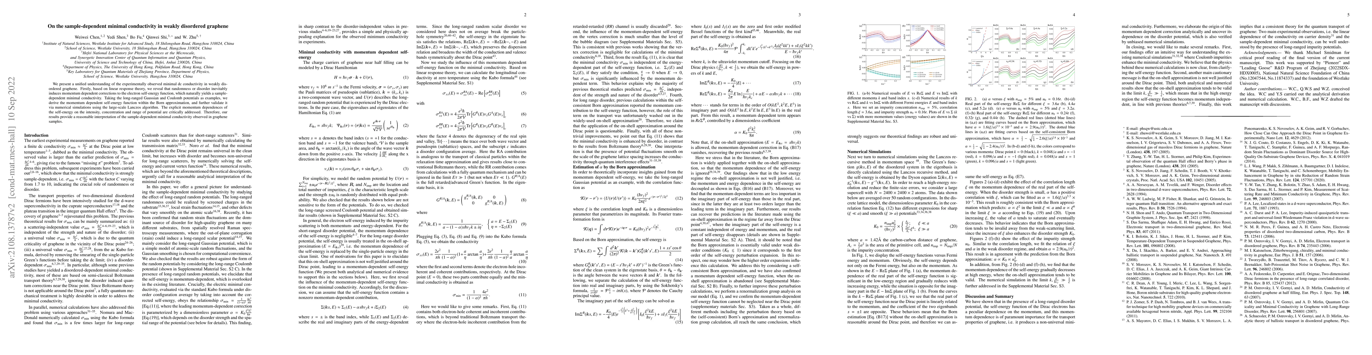 Thumbnail for On the sample-dependent minimal conductivity in weakly disordered
  graphene