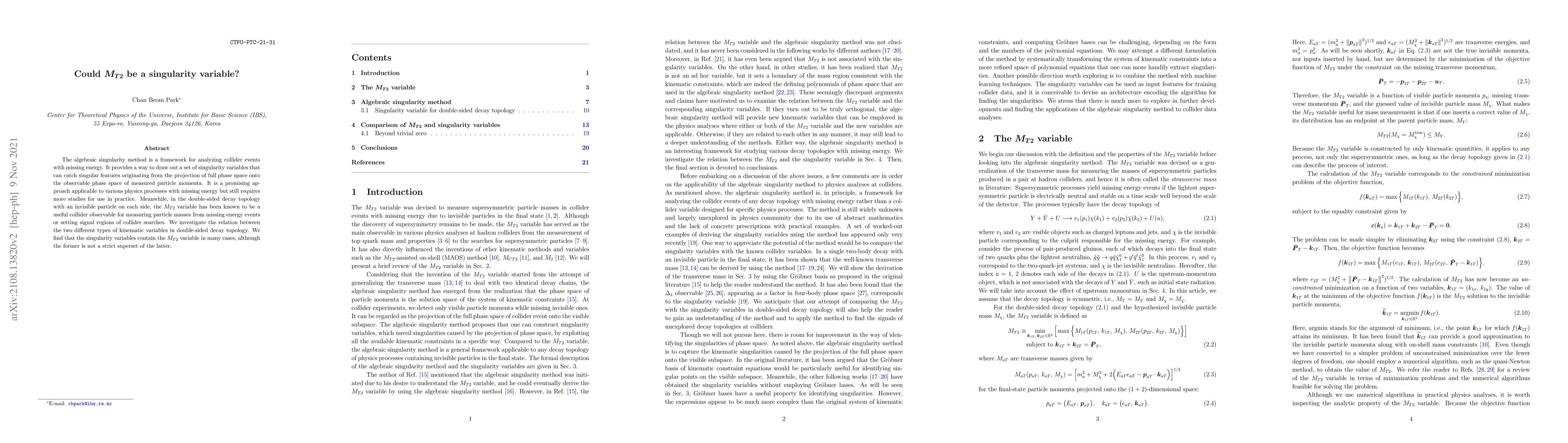 Thumbnail for Could $M_{T2}$ be a singularity variable?