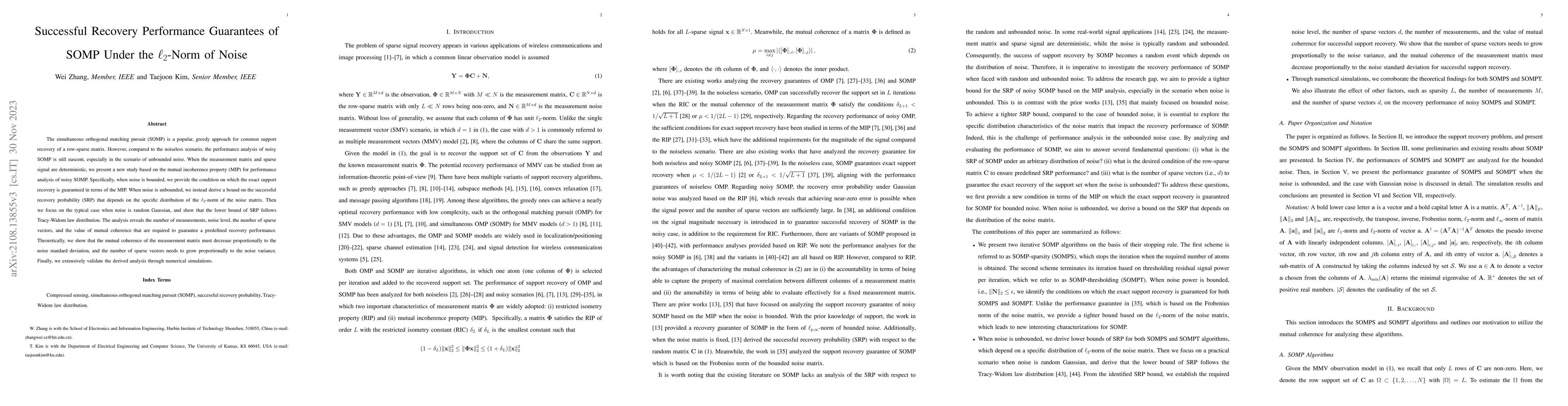 Thumbnail for Successful Recovery Performance Guarantees of SOMP Under the L2-norm of
  Noise