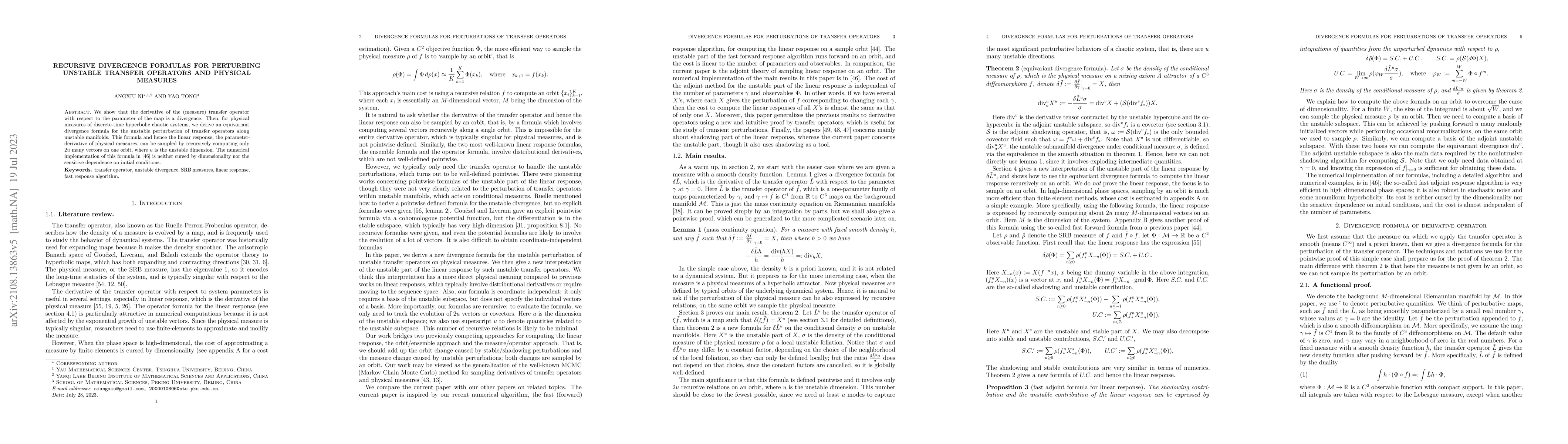 Thumbnail for Recursive divergence formulas for perturbing unstable transfer operators
  and physical measures