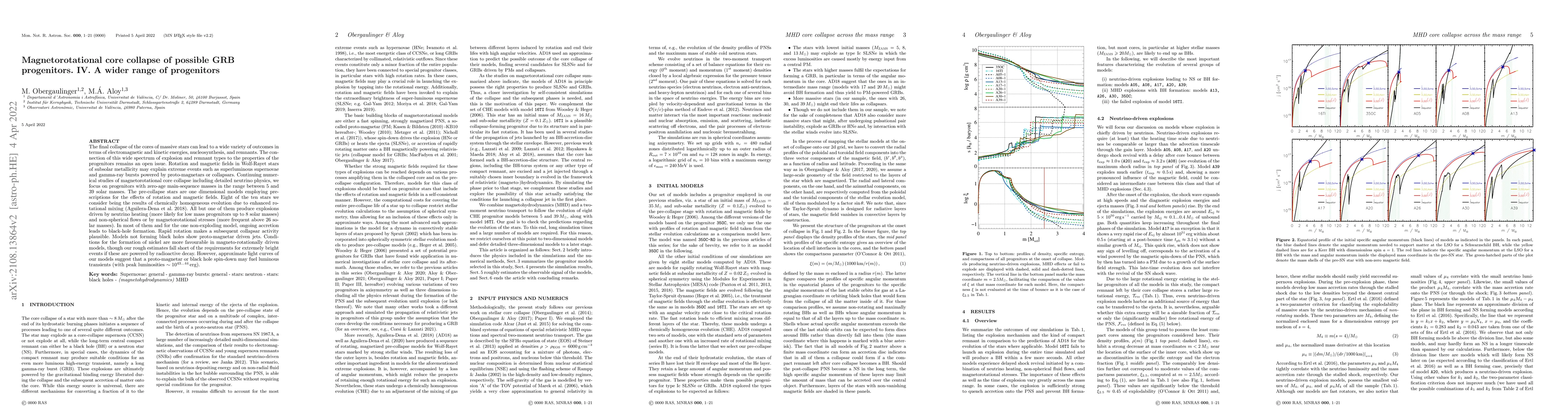 Thumbnail for Magnetorotational core collapse of possible GRB progenitors. IV. A wider
  range of progenitors