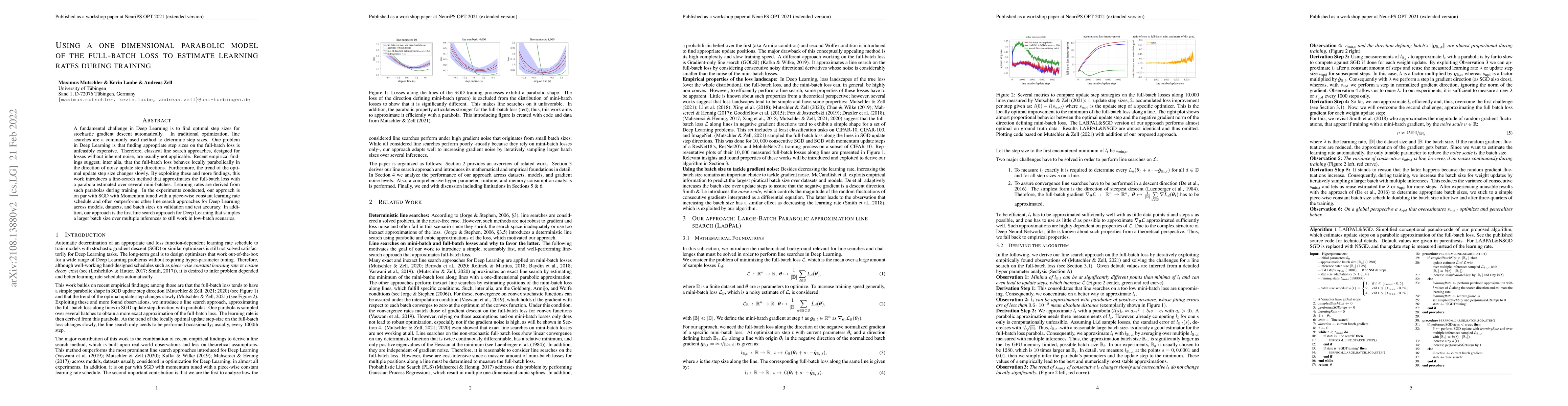 Thumbnail for Using a one dimensional parabolic model of the full-batch loss to
  estimate learning rates during training