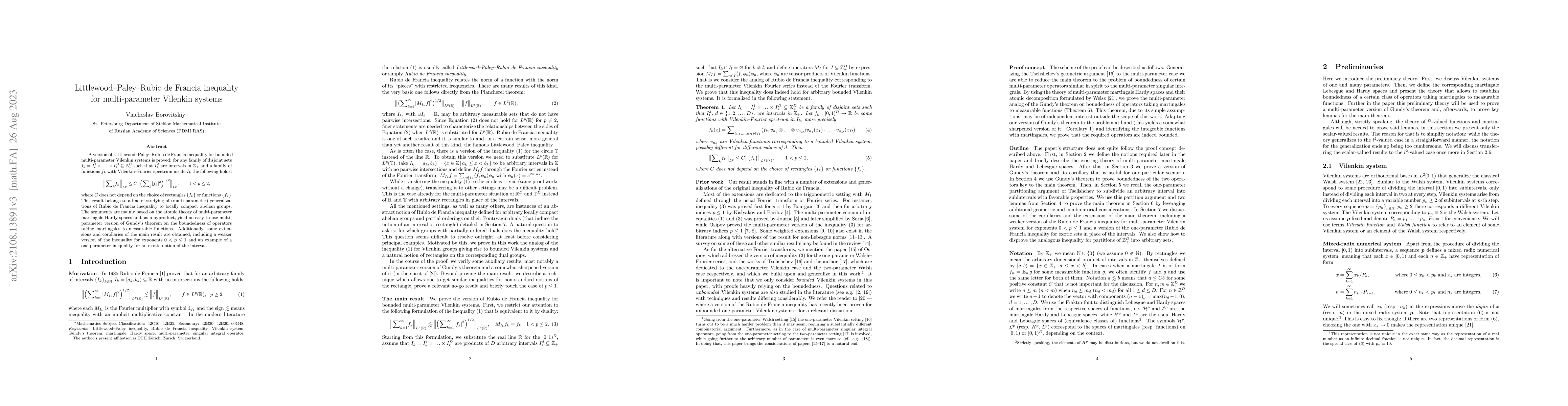 Thumbnail for Littlewood-Paley-Rubio de Francia inequality for multi-parameter
  Vilenkin systems