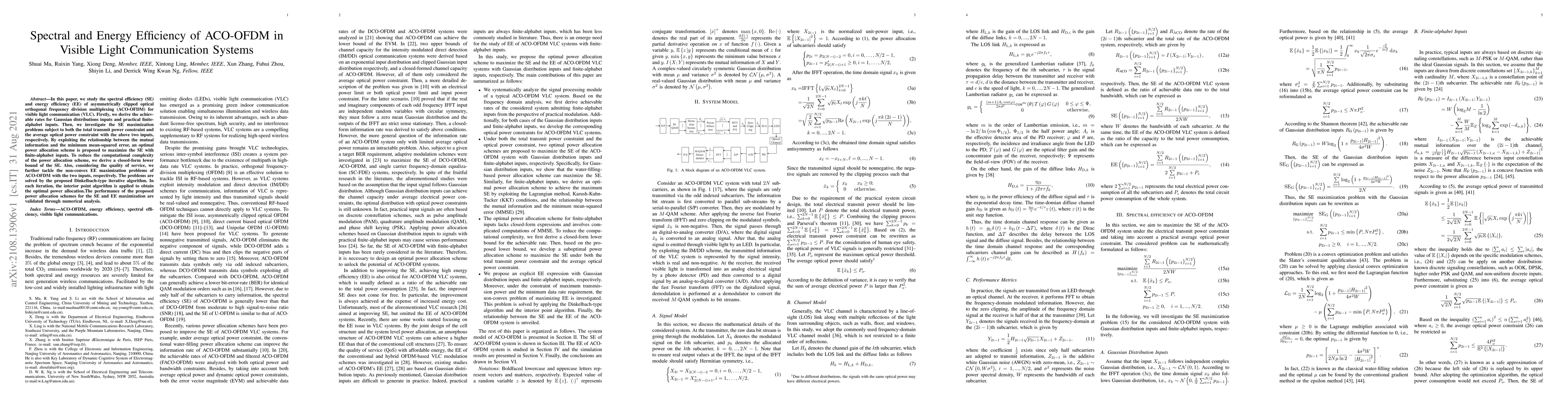 Thumbnail for Spectral and Energy Efficiency of ACO-OFDM in Visible Light
  Communication Systems
