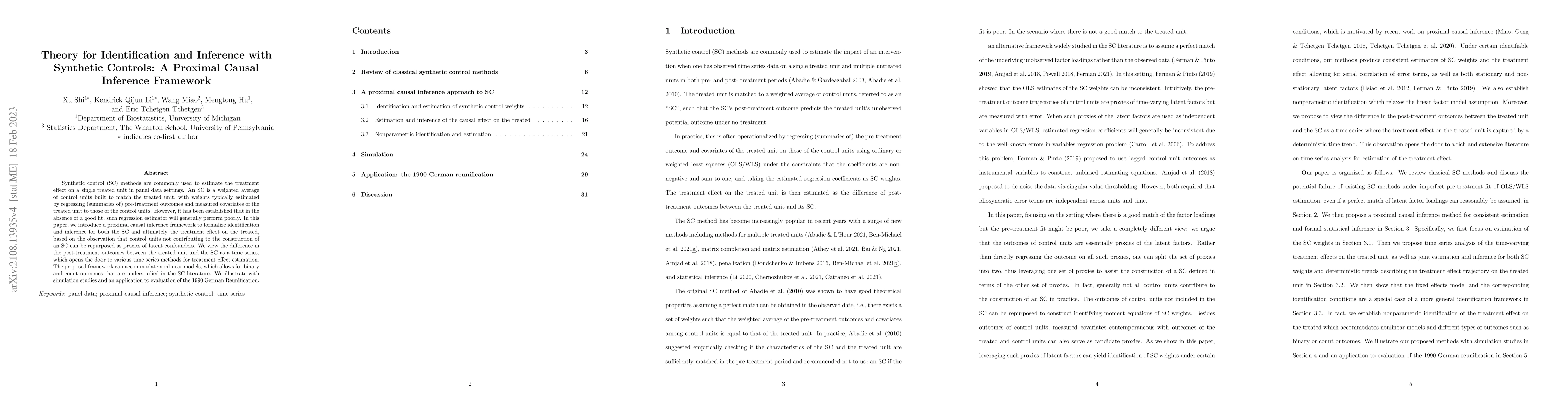 Thumbnail for Theory for identification and Inference with Synthetic Controls: A
  Proximal Causal Inference Framework