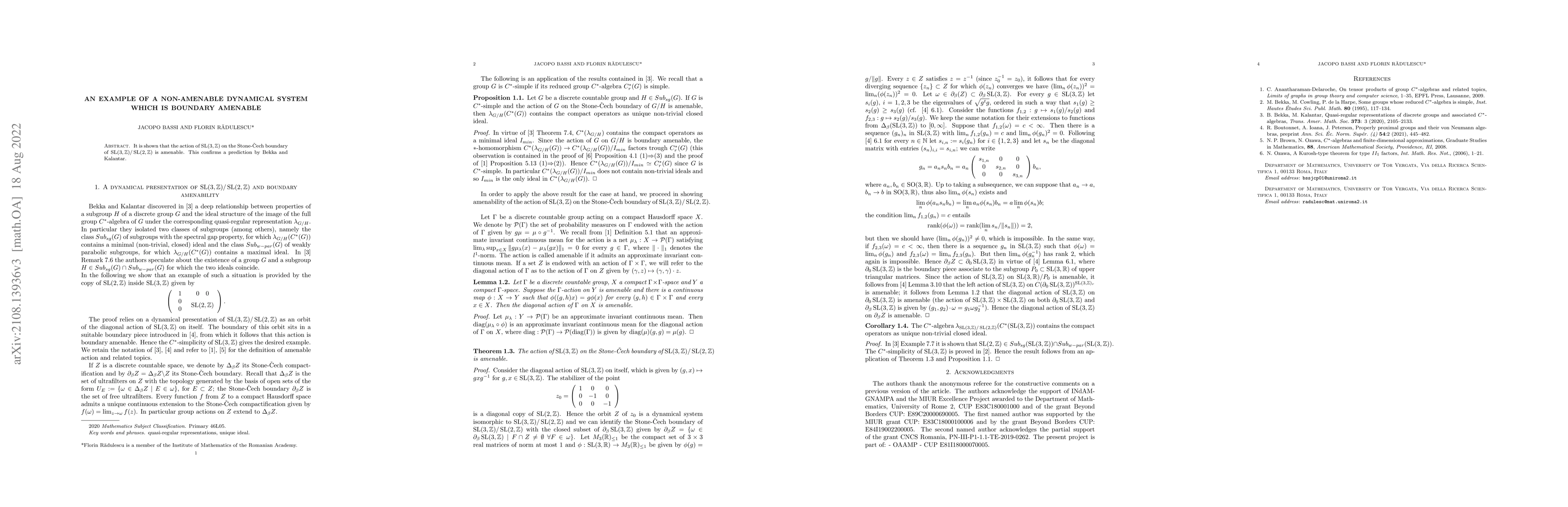 Thumbnail for An example of a non-amenable dynamical system which is boundary amenable