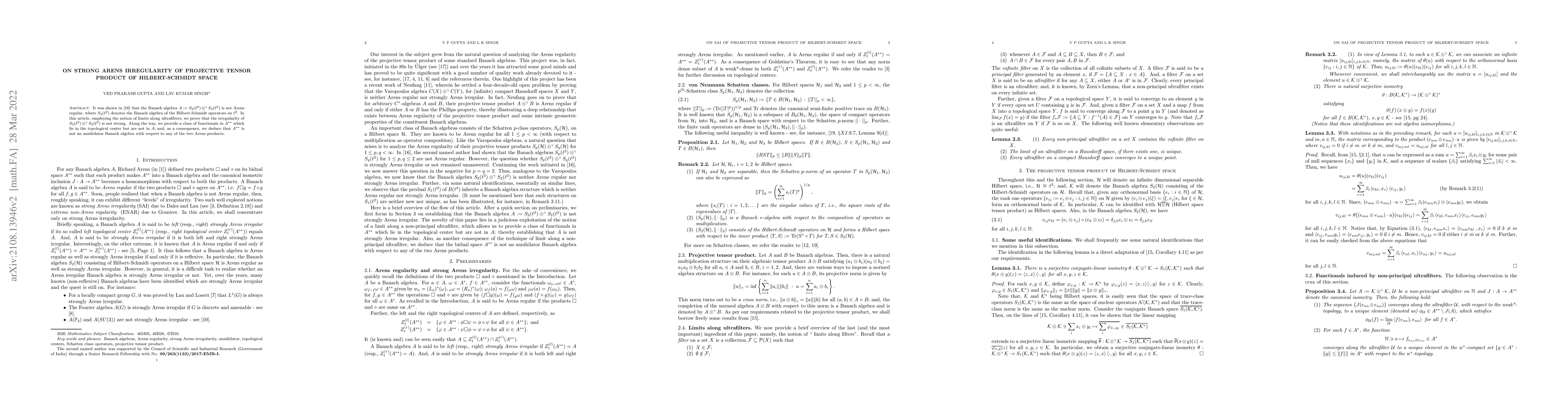Thumbnail for On strong Arens irregularity of projective tensor product of
  Hilbert-Schmidt space