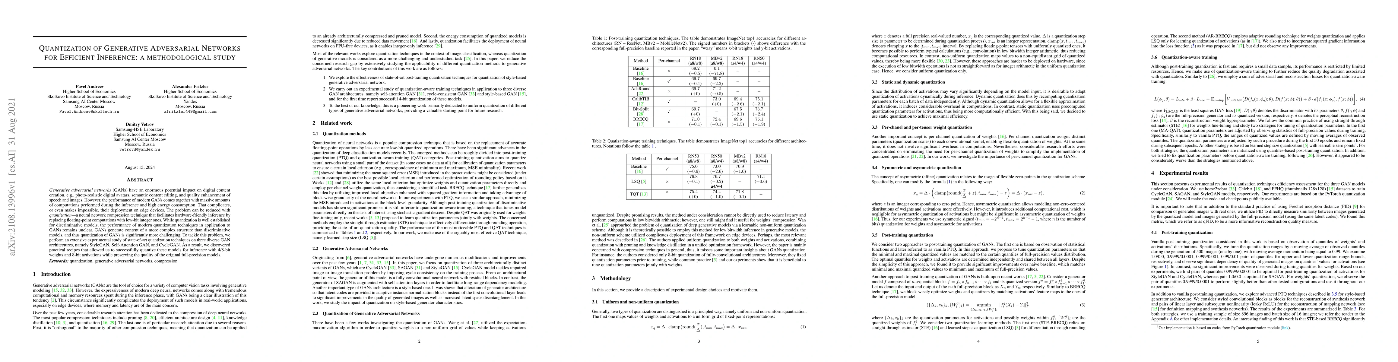Thumbnail for Quantization of Generative Adversarial Networks for Efficient Inference:
  a Methodological Study