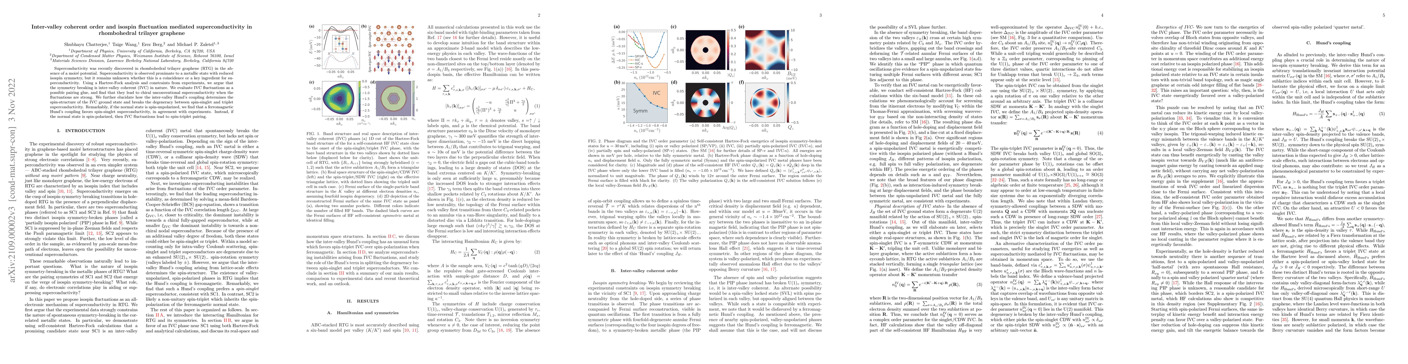 Thumbnail for Inter-valley coherent order and isospin fluctuation mediated
  superconductivity in rhombohedral trilayer graphene