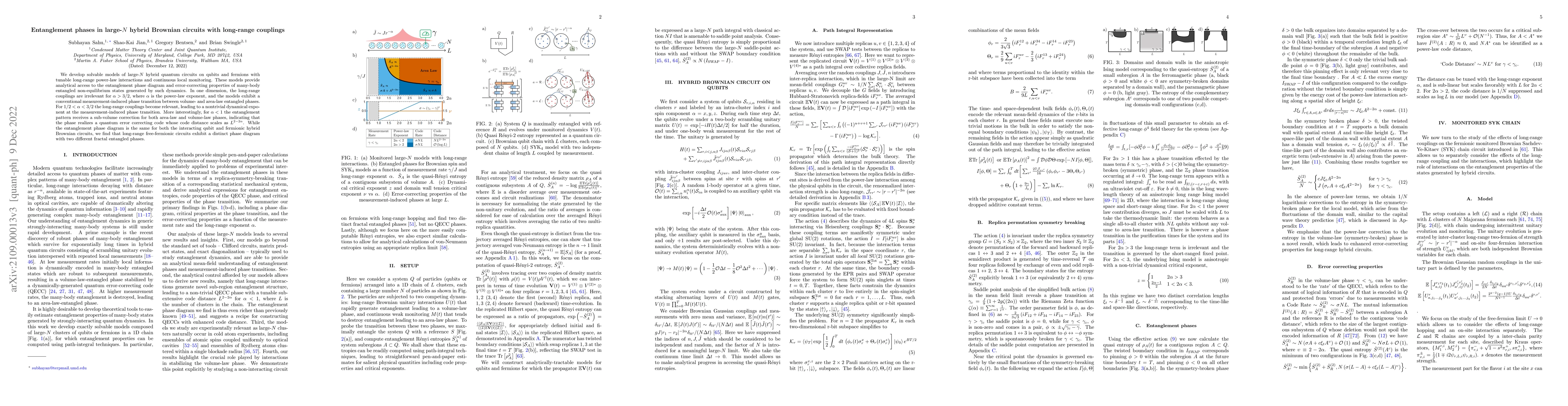Thumbnail for Entanglement Phases in large-N hybrid Brownian circuits with long-range
  couplings