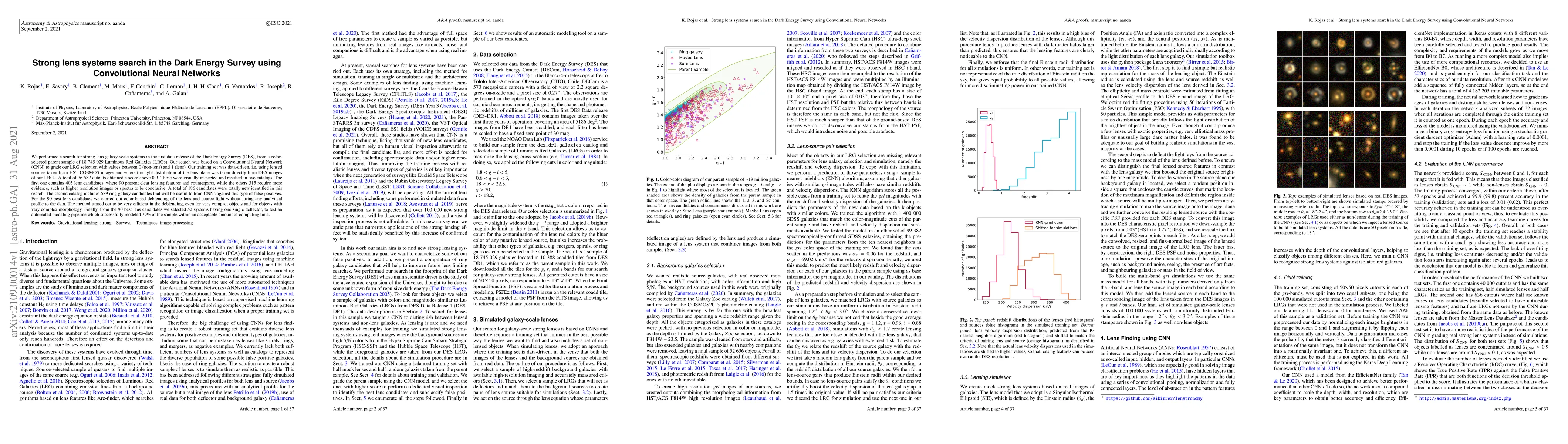 Thumbnail for Strong lens systems search in the Dark Energy Survey using Convolutional
  Neural Networks