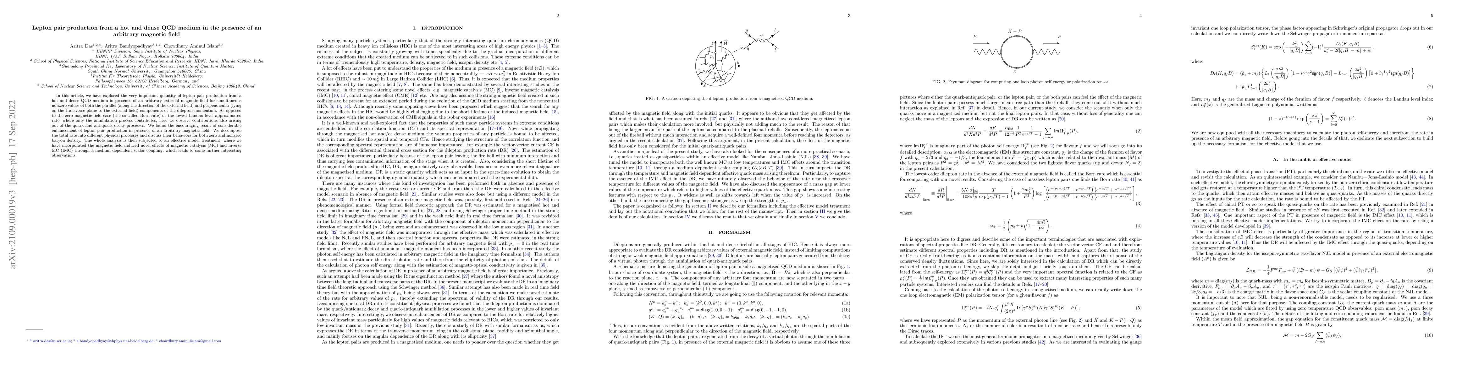 Thumbnail for Lepton pair production from a hot and dense QCD medium in the presence
  of an arbitrary magnetic field