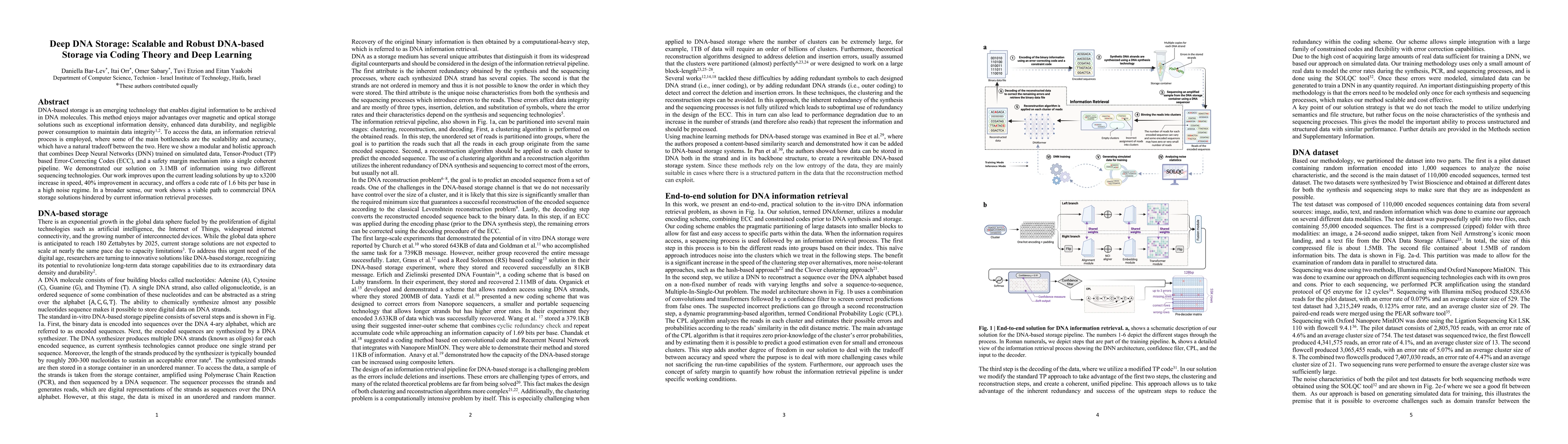 Thumbnail for Deep DNA Storage: Scalable and Robust DNA Storage via Coding Theory and
  Deep Learning