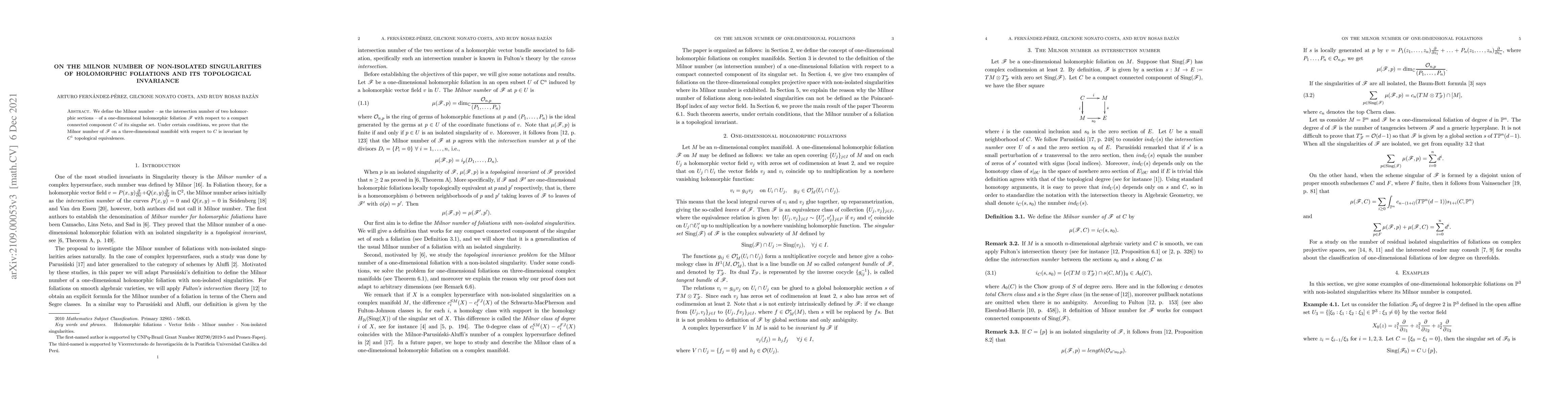 Thumbnail for On the Milnor number of non-isolated singularities of holomorphic
  foliations and its topological invariance