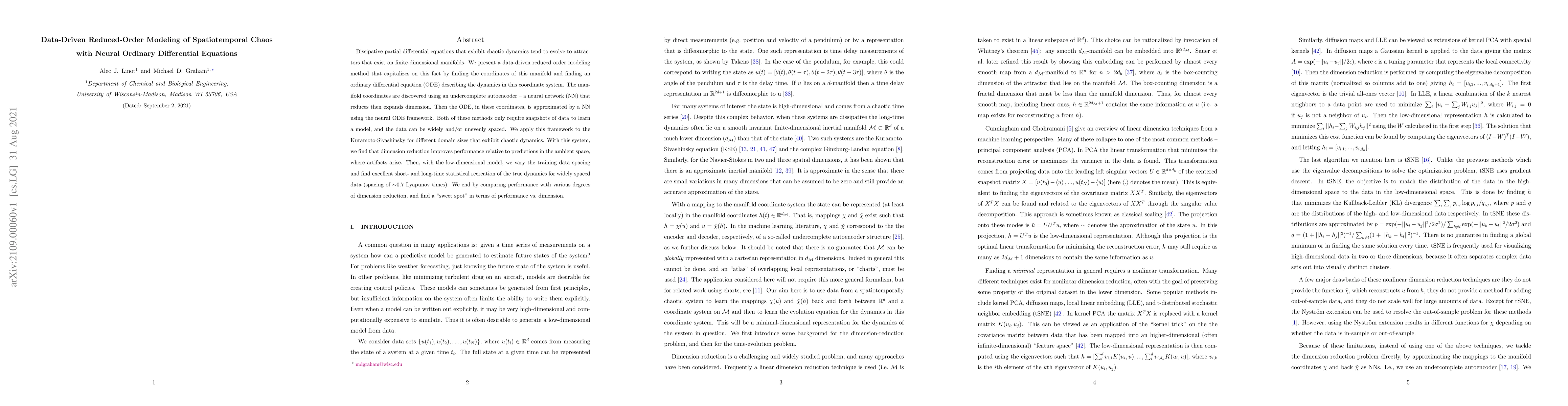 Thumbnail for Data-Driven Reduced-Order Modeling of Spatiotemporal Chaos with Neural
  Ordinary Differential Equations