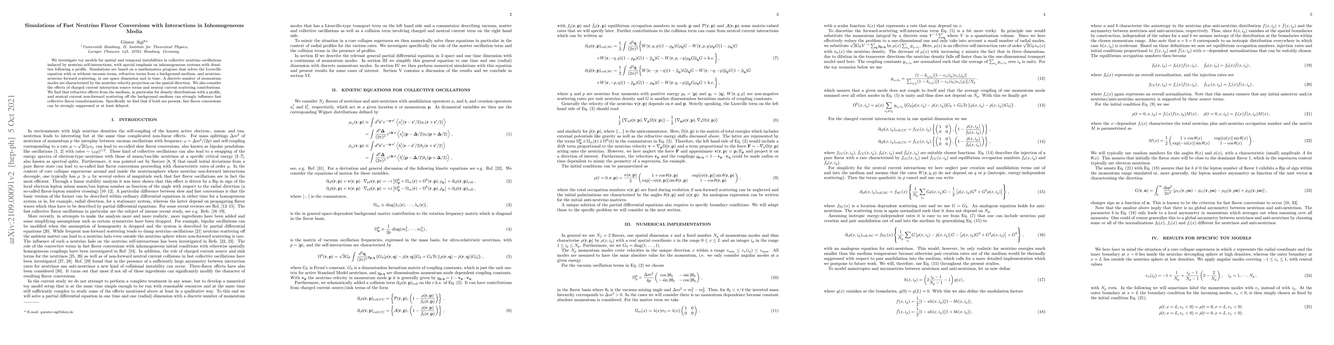 Thumbnail for Simulations of Fast Neutrino Flavor Conversions with Interactions in
  Inhomogeneous Media