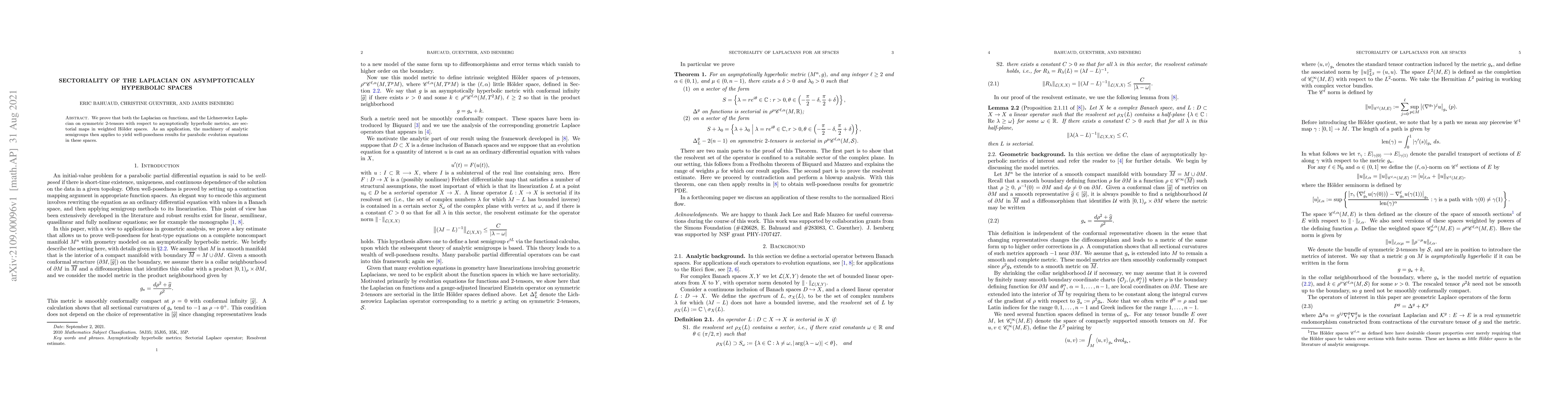 Thumbnail for Sectoriality of the Laplacian on Asymptotically Hyperbolic Spaces
