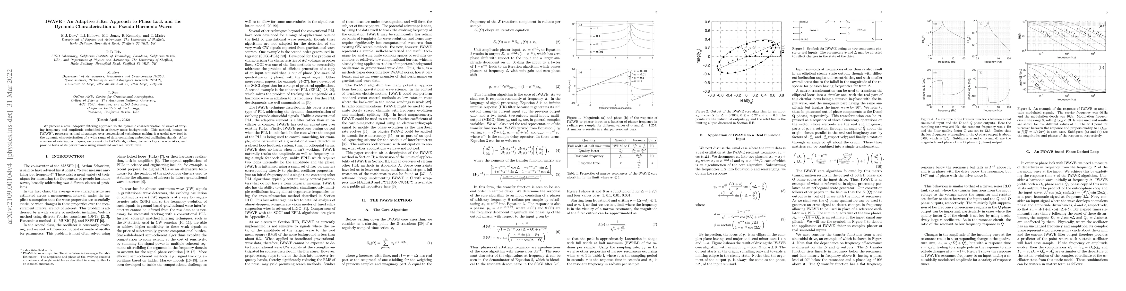 Thumbnail for IWAVE -- An Adaptive Filter Approach to Phase Lock and the Dynamic
  Characterisation of Pseudo-Harmonic Waves