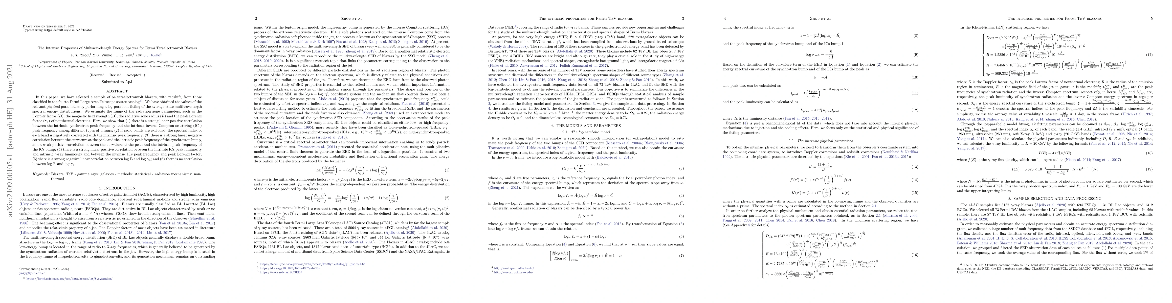 Thumbnail for The Intrinsic Properties of Multiwavelength Energy Spectra for Fermi
  Teraelectronvolt Blazars