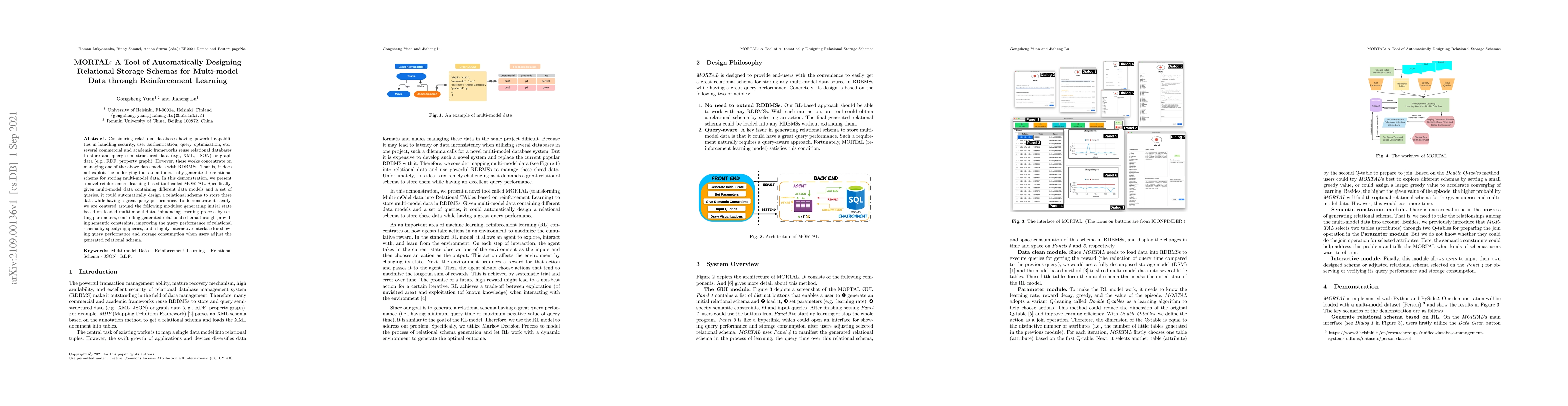Thumbnail for MORTAL: A Tool of Automatically Designing Relational Storage Schemas for
  Multi-model Data through Reinforcement Learning