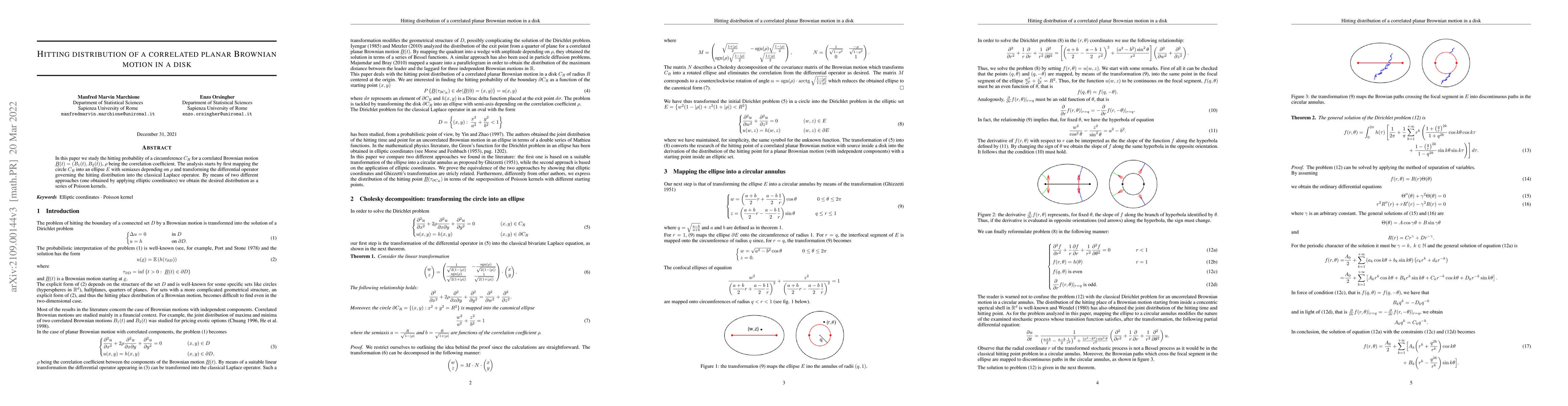 Thumbnail for Hitting distribution of a correlated planar Brownian motion in a disk