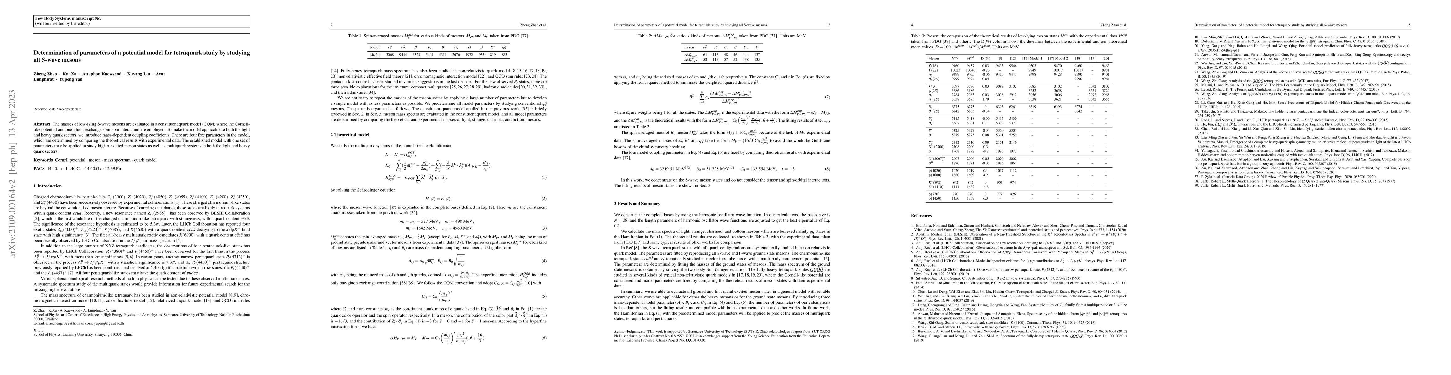 Thumbnail for Determination of parameters of a potential model for tetraquark study by
  studying all S-wave mesons