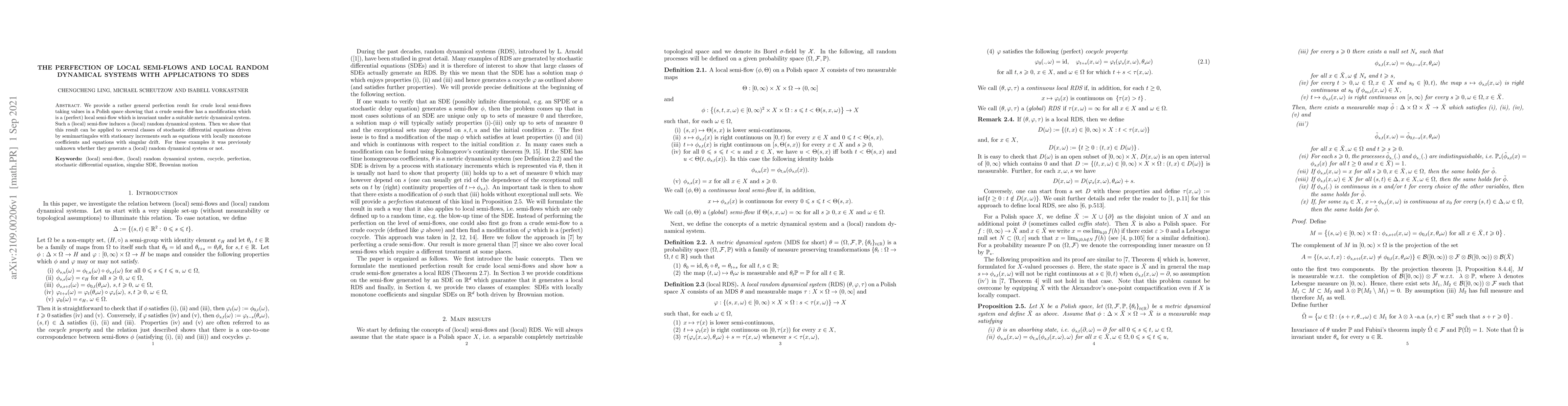 Thumbnail for The perfection of local semi-flows and local random dynamical systems
  with applications to SDEs