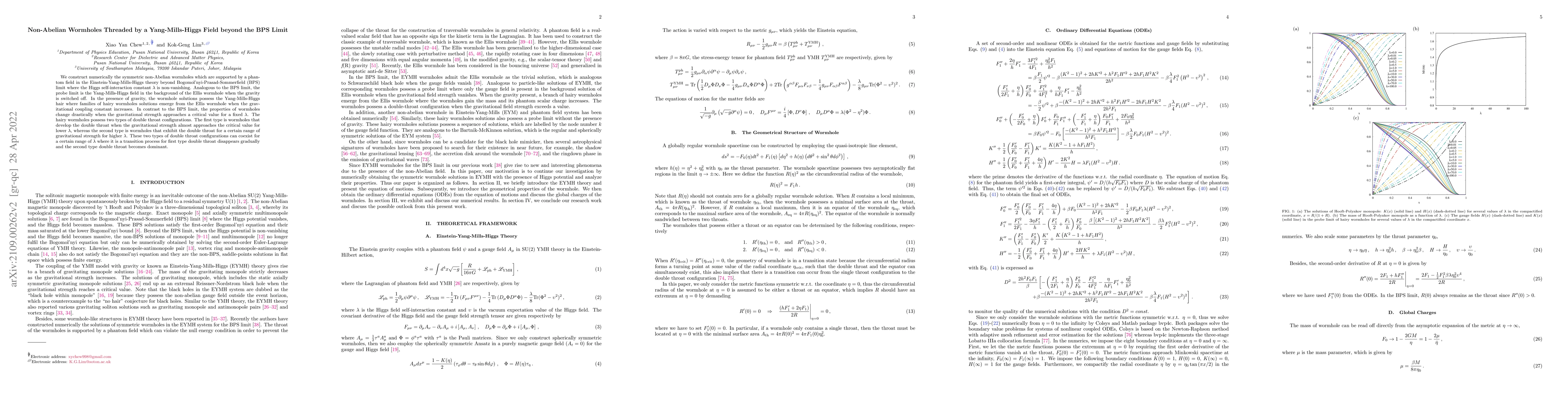 Thumbnail for Non-Abelian Wormholes Threaded by a Yang-Mills-Higgs Field beyond the
  BPS Limit