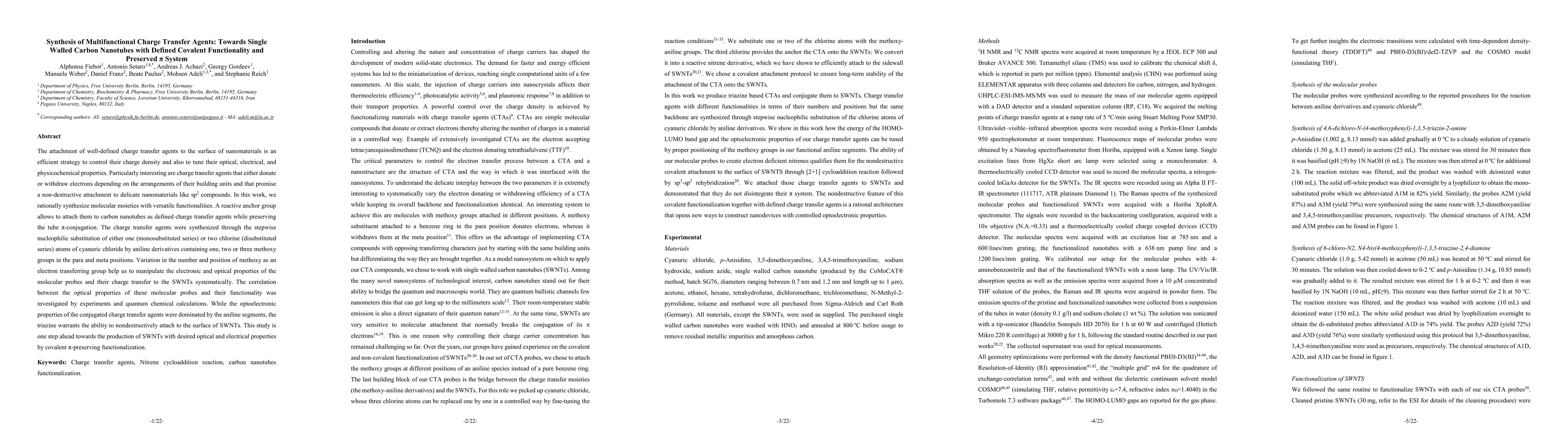 Thumbnail for Synthesis of Multifunctional Charge Transfer Agents: Towards Single
  Walled Carbon Nanotubes with Defined Covalent Functionality and Preserved
  {\pi} System